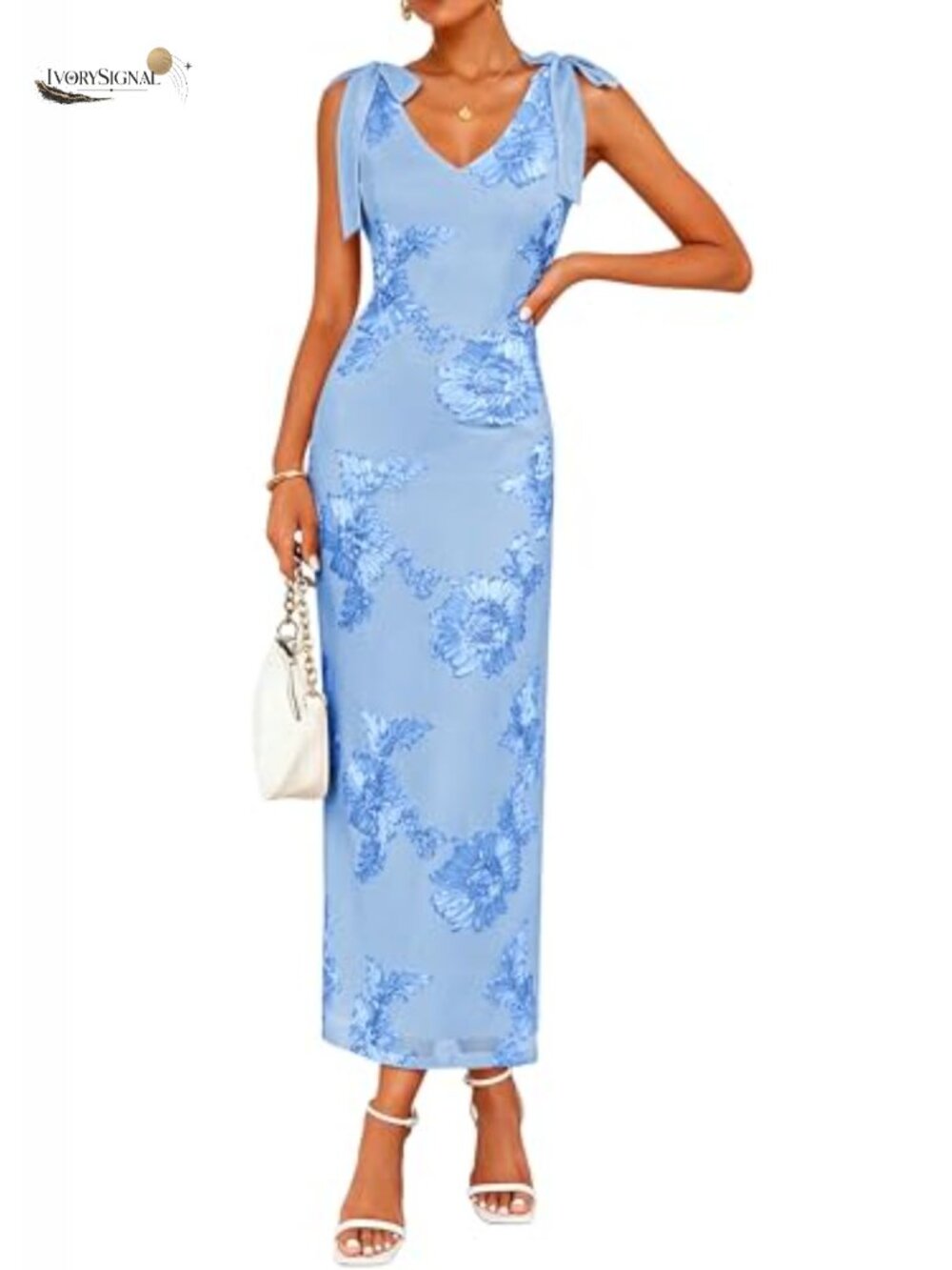 Women's Floral Embroidered Maxi Dress Sleeveless Backless Wedding Guest Cocktail